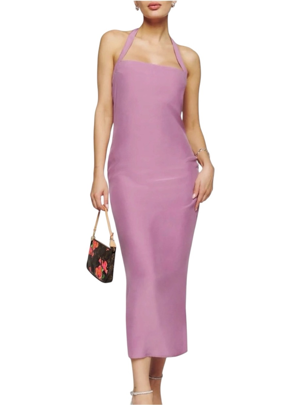 NWT Reformation Alli Halter Silk Midi Maxi Dress 8 in Sugar Plum
